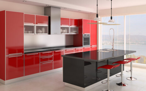 Modern kitchen with red cabinets