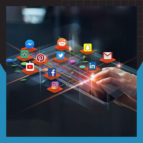 Image of various social media logos, including Facebook, Twitter, Instagram, and LinkedIn etc.